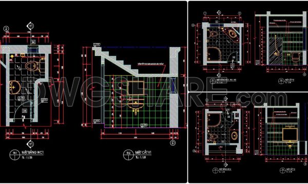349. Free download of CAD technical drawings for the construction of bathrooms in townhouses