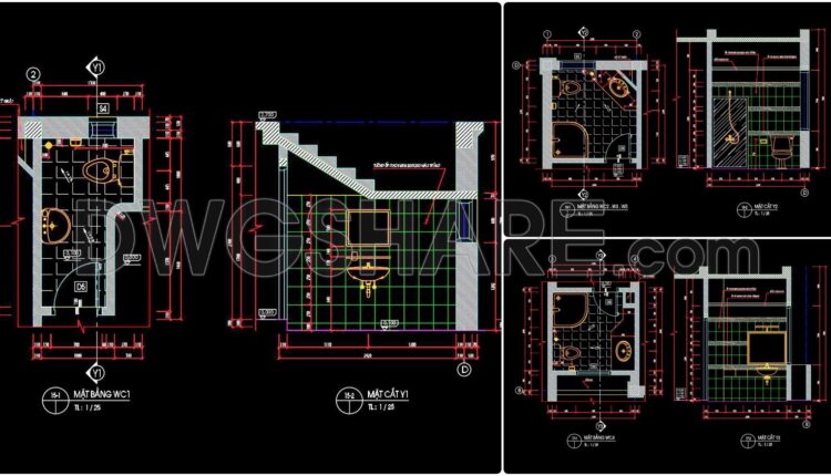 349. Free Download Of Cad Technical Drawings For The Construction Of Bathrooms In Townhouses