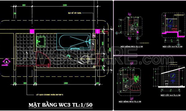 1 year ago
                

                
             374350. Free download of CAD technical drawings for the construction of bathrooms in townhouses