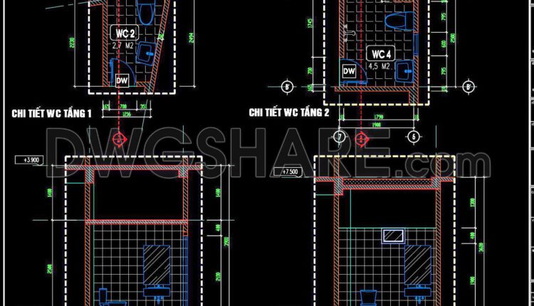 355. Free Download Of Cad Technical Drawings For The Construction Of Bathrooms In Townhouses