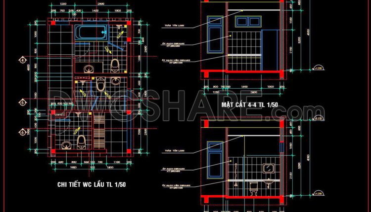 357. Free Download Of Cad Technical Drawings For The Construction Of Bathrooms In Townhouses (2)