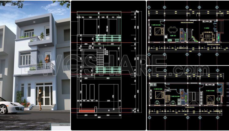 424. Free Download Cad Design Drawings For A 3-story House With Dimensions 5m X 18m (8)
