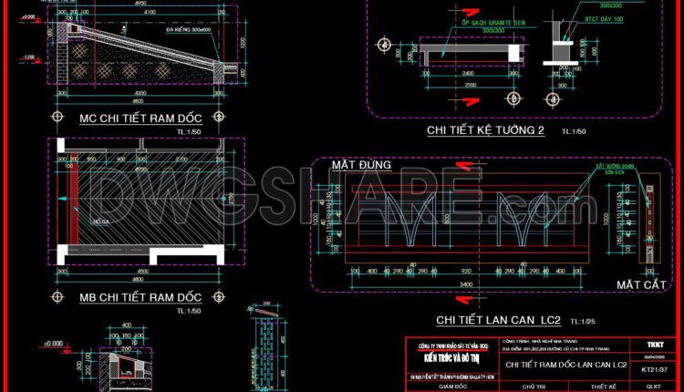 538. Free Download – Cad Detail Drawing Of Ramp, Drainage Pit, And Railing System