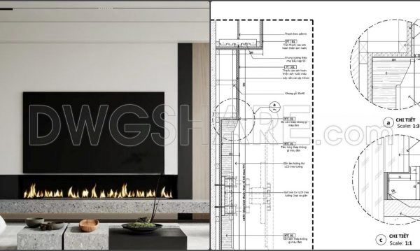 542. Free Download Modern Minimalist TV Wall Construction Detail Drawing