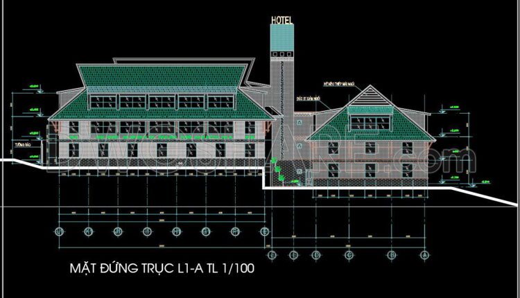 109. Download The Complete Construction Drawings Of The 2-story Hotel With An Area Of 1500m2 (1)