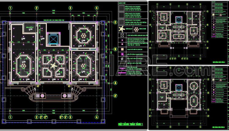 179. Get Free Cad Drawings For Ceiling Layout Of Three-story Townhouse