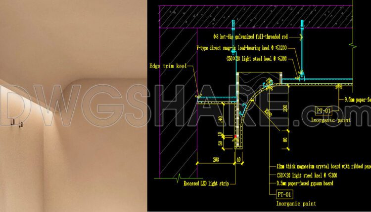 183. Free Curved Ceiling Cad Section & Lighting Details