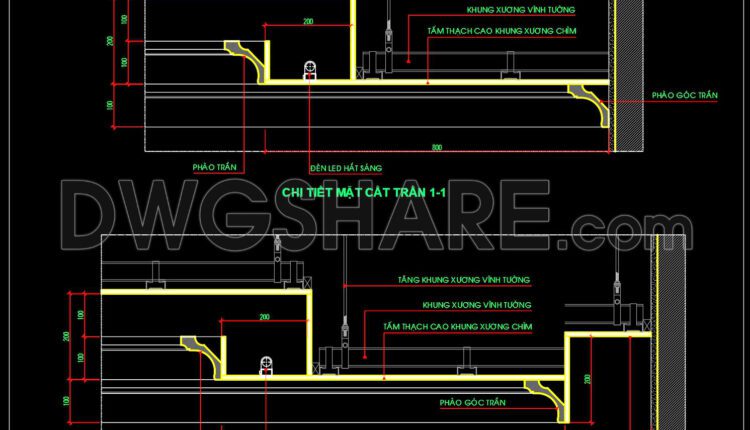 184. Free Download Cad Section Of Gypsum Ceiling With Classic European Molding (2)