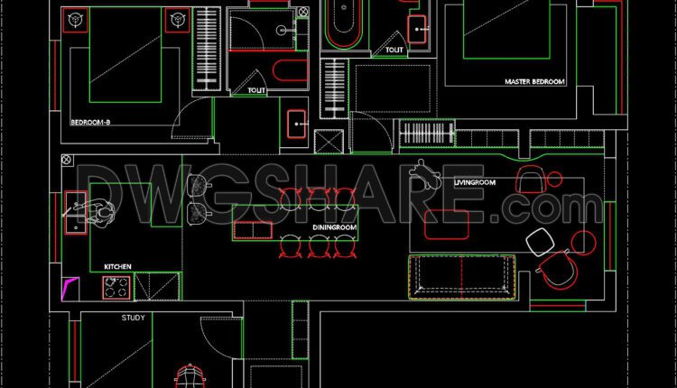 259. Functional Floor Plan Cad Drawing Of An Apartment With An Area Of 100m2 (2)
