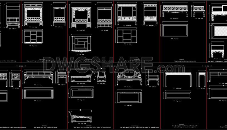348. Free Cad Blocks – Chinese Table And Chairs Collection (2)