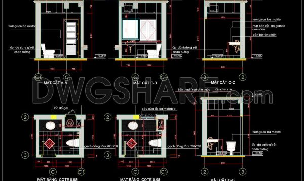 361. Free download of CAD technical drawings for the construction of bathrooms in townhouses