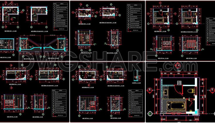 362. Free Download Of Cad Technical Drawings For The Construction Of Bathrooms In Townhouses