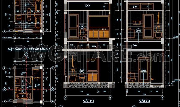 1 year ago
                

                
             1,415363. Free download of CAD technical drawings for the construction of bathrooms in townhouses