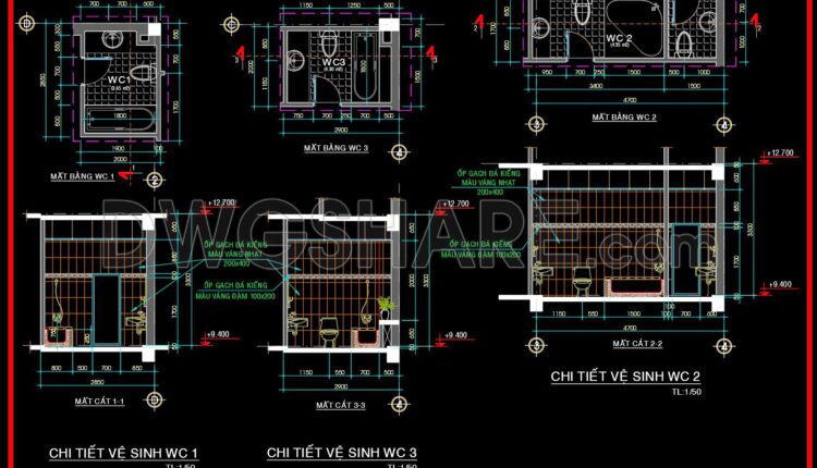 364. Free Download Of Cad Technical Drawings For The Construction Of Bathrooms In Townhouses (1)