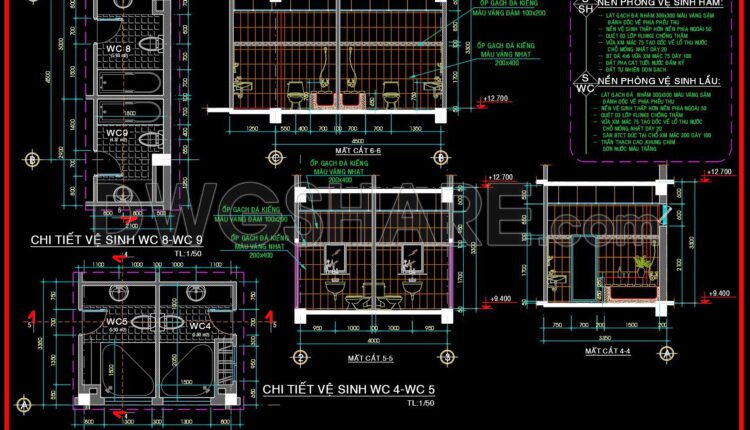 364. Free Download Of Cad Technical Drawings For The Construction Of Bathrooms In Townhouses (2)