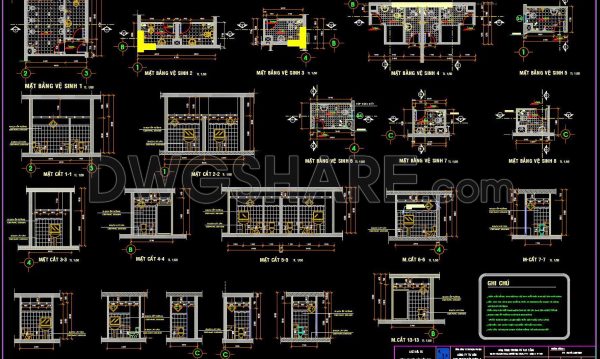 369. Free Download Detailed CAD Drawings of Public Restroom Layouts and Sections