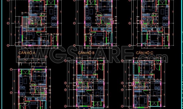 371. Free CAD Drawing of Apartment Floor Plans and Toilet Sections