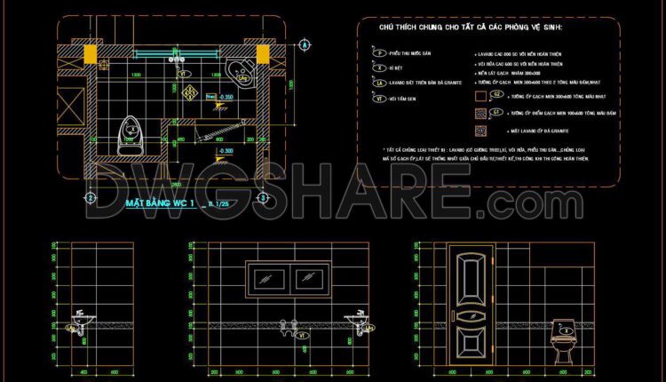 372. Free Bathroom Cad Details Wc Plans & Elevations Set (1)