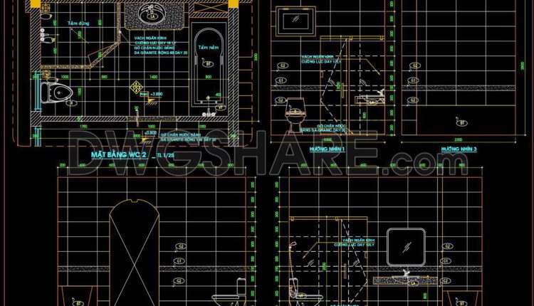 372. Free Bathroom Cad Details Wc Plans & Elevations Set (2)