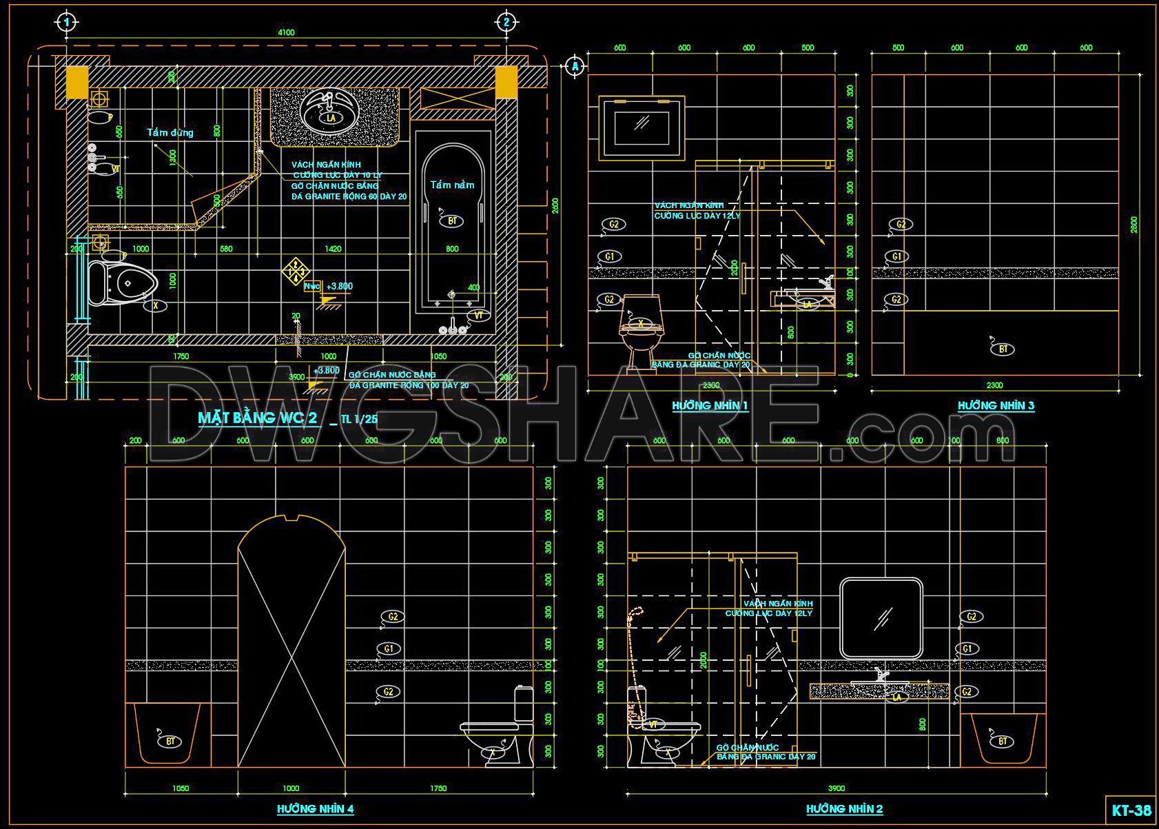 372. Free Bathroom Cad Details Wc Plans & Elevations Set (2)