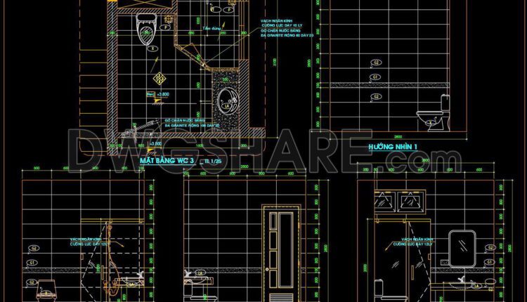 372. Free Bathroom Cad Details Wc Plans & Elevations Set (3)
