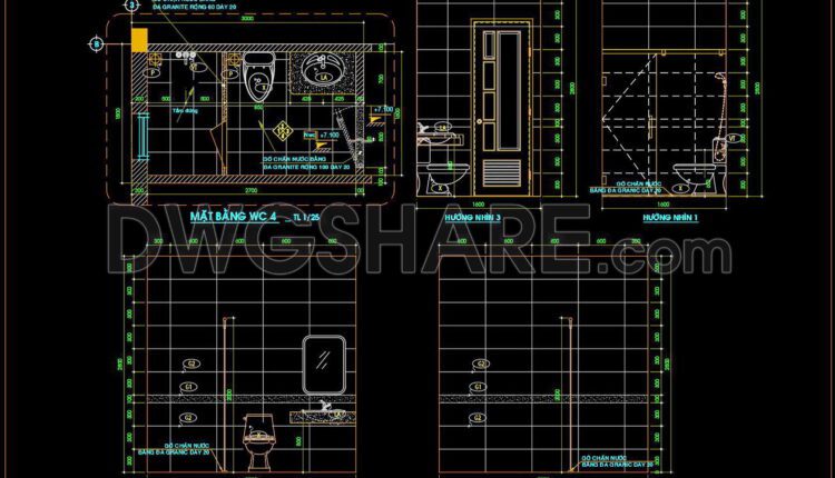 372. Free Bathroom Cad Details Wc Plans & Elevations Set (4)