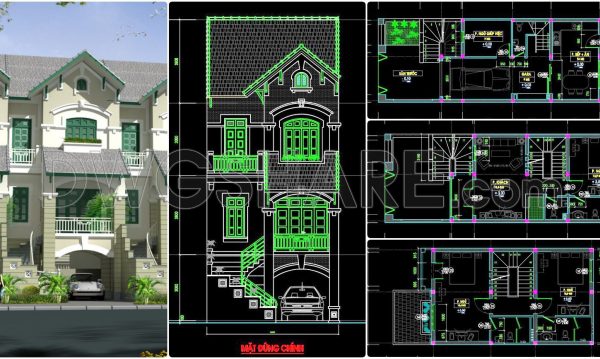 423. Download CAD Design Drawings for a 3-Story House with Dimensions 6m x 17m