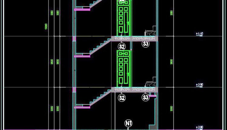 423. Download Cad Design Drawings For A 3-story House With Dimensions 6m X 17m (7)