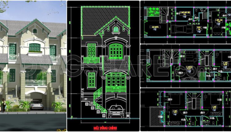 423. Download Cad Design Drawings For A 3-story House With Dimensions 6m X 17m