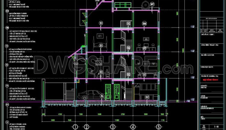 423. Download Cad Design Drawings For A 3-story House With Dimensions 6m X 17m (8)