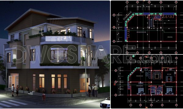 425. Free Download CAD Design Drawings for a 3-Story House with Dimensions 8.5m x 15m