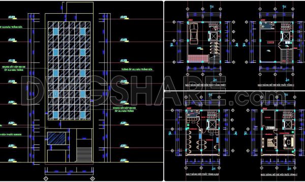 426. Free Download CAD Design Drawings for a 6-Story House with Dimensions 7.6m x 9.2m
