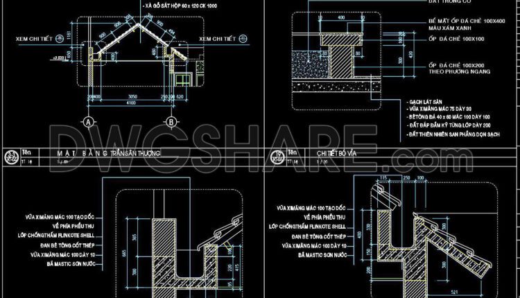 427. Free Detailed Cad Drawing Of Roof And Drainage Construction Sections