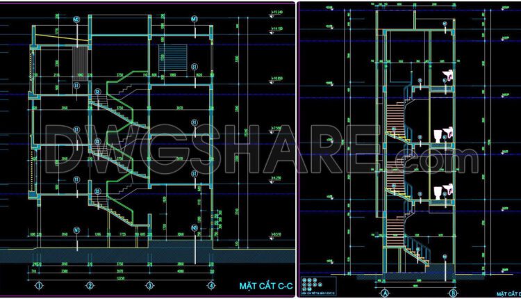 427. Free Download Cad Design Drawings For A 4-story House With Dimensions 4.2m X 12.2m (5)