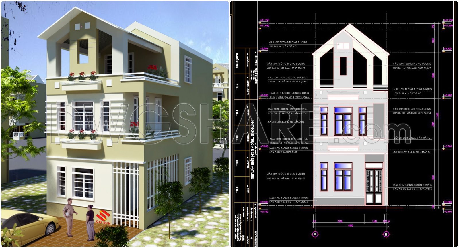 428. Download Cad Design Drawings For A 3-story House With Dimensions 4.8m X 12.4m (5)