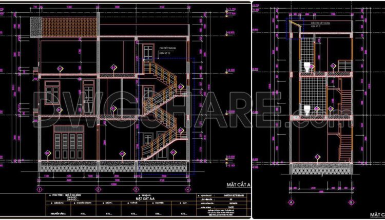 428. Download Cad Design Drawings For A 3-story House With Dimensions 4.8m X 12.4m (7)