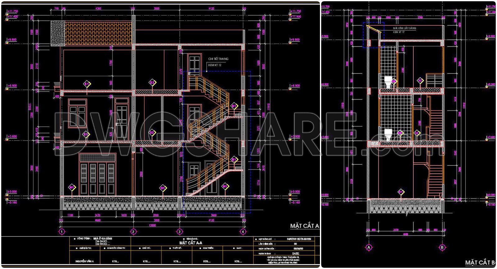 428. Download Cad Design Drawings For A 3-story House With Dimensions 4.8m X 12.4m (7)