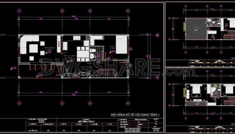 428. Free Download Cad Design Drawings For A 3-story House With Dimensions 4.8m X 12.4m