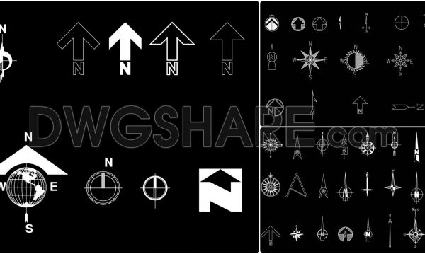 47. Free Download North Arrow & Compass Rose CAD Blocks