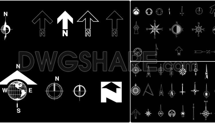 47. Free Download North Arrow & Compass Rose Cad Blocks (1)
