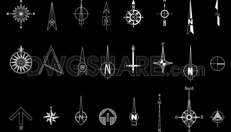 47. Free Download North Arrow & Compass Rose Cad Blocks (4)