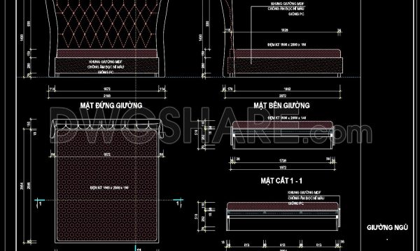 52. Free Download Modern Tufted Bed CAD Details