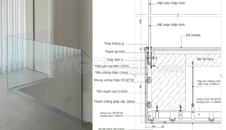 543. Free Cad Frameless Glass Railing Detail Dwg