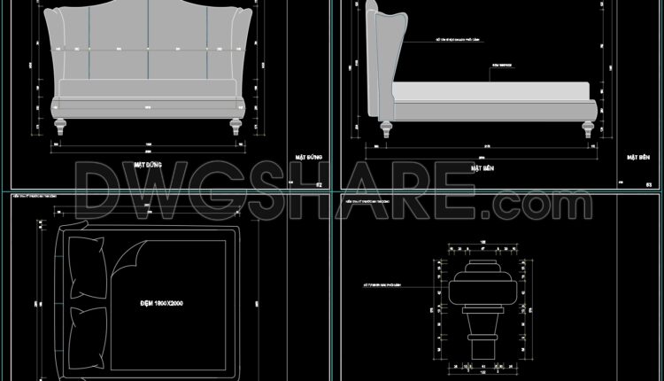 57. Free Download Neoclassical Bed Cad Drawing With Dimensions (1)