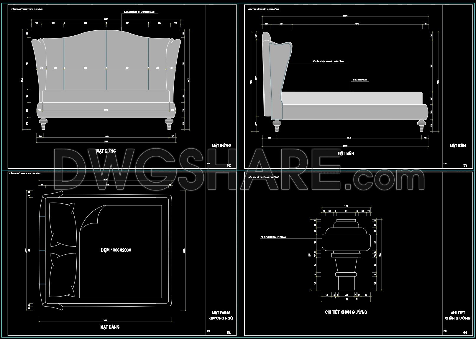 57. Free Download Neoclassical Bed Cad Drawing With Dimensions (1)