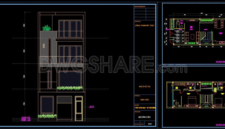 760. Free Download Cad Design Drawings For A 3-story House With Dimensions 5.9m X 12.8m
