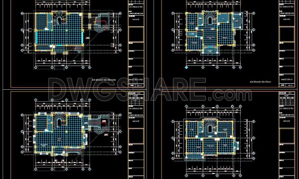 89. Download free detailed CAD drawings of floor plans for a 3-story townhouse