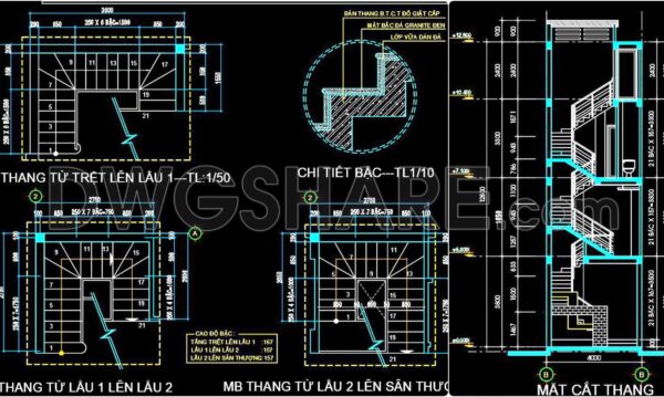 310. Free Download Modern Staircase Design with Steel Balustrade & Granite Steps