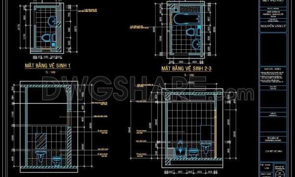 373. Free CAD Drawing of Apartment Floor Plans and Toilet Sections