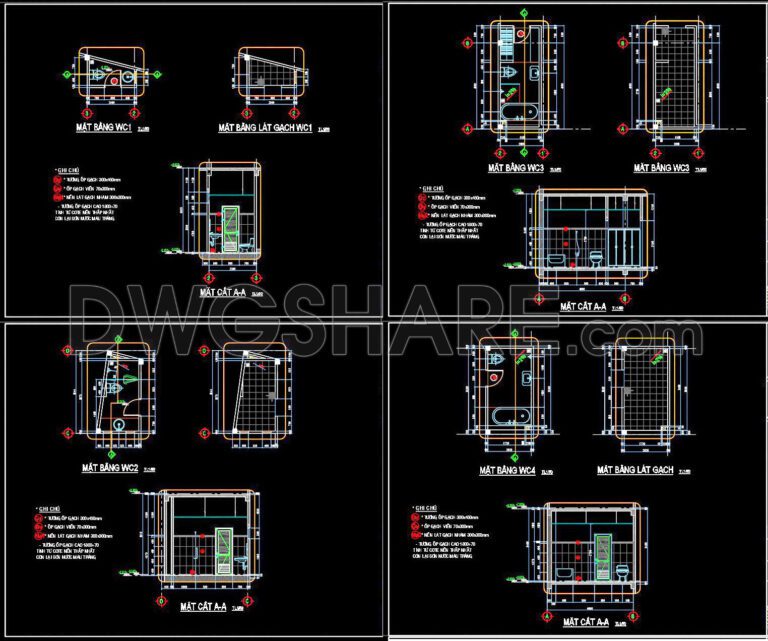 374. Free DWG Download 5 Professional Bathroom Construction Detail Drawings